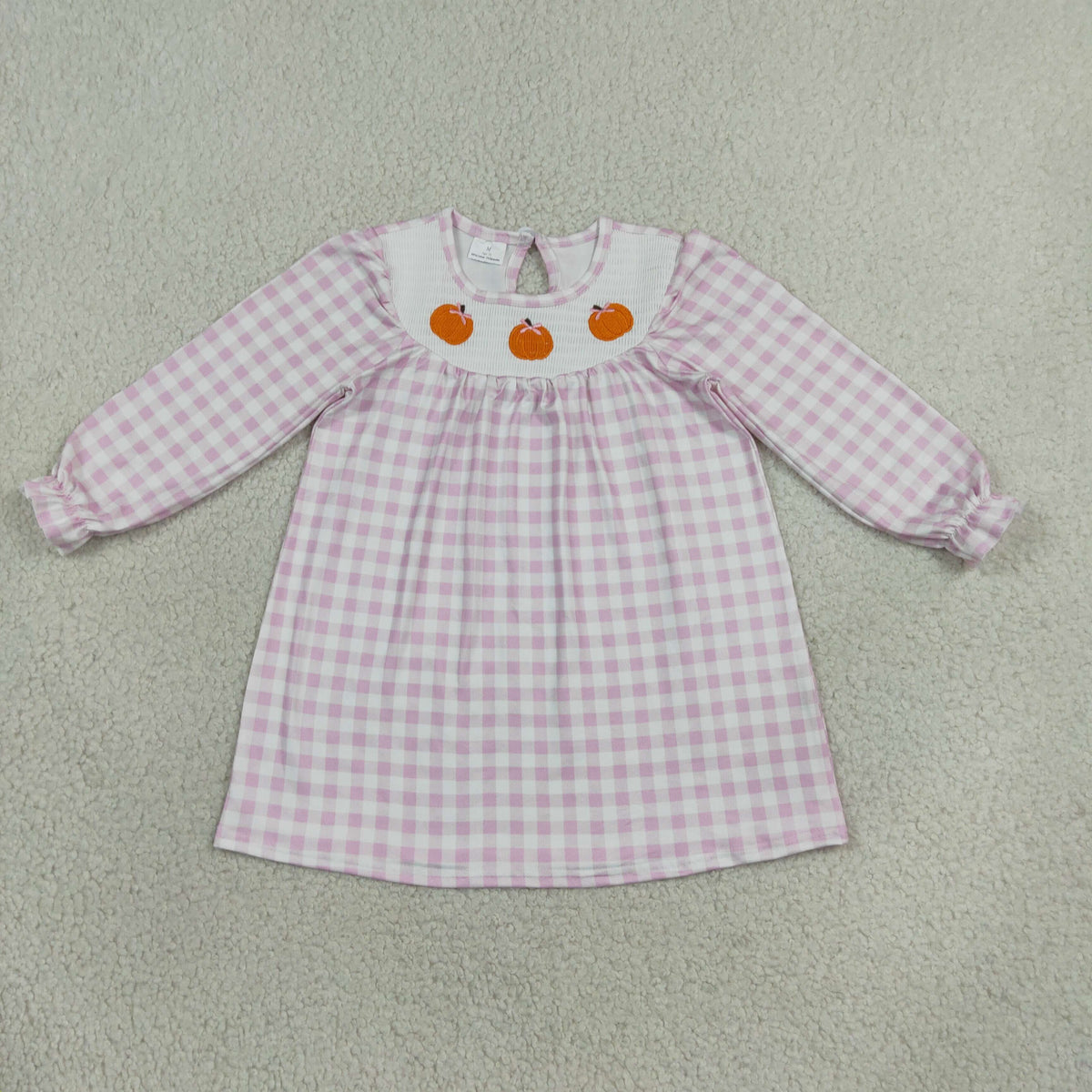Smocked Pumpkins Baby Girls Pink Checked Fall Knee Length Dresses