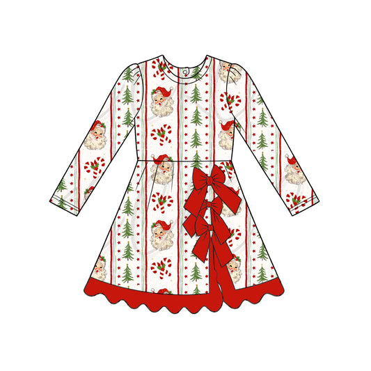 Preorder moq 5 Baby Girls Santa Candy Cane Christmas Yoga Active Short Bows Scallop Dress