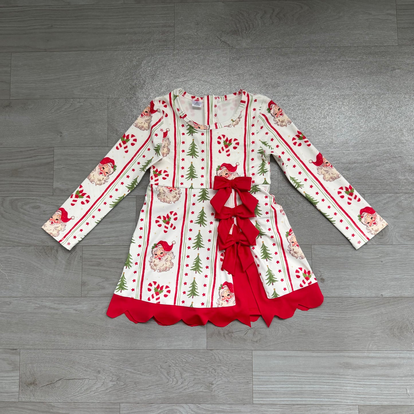 Baby Girls Santa Candy Cane Christmas Yoga Active Short Bows Scallop Dress Preorder