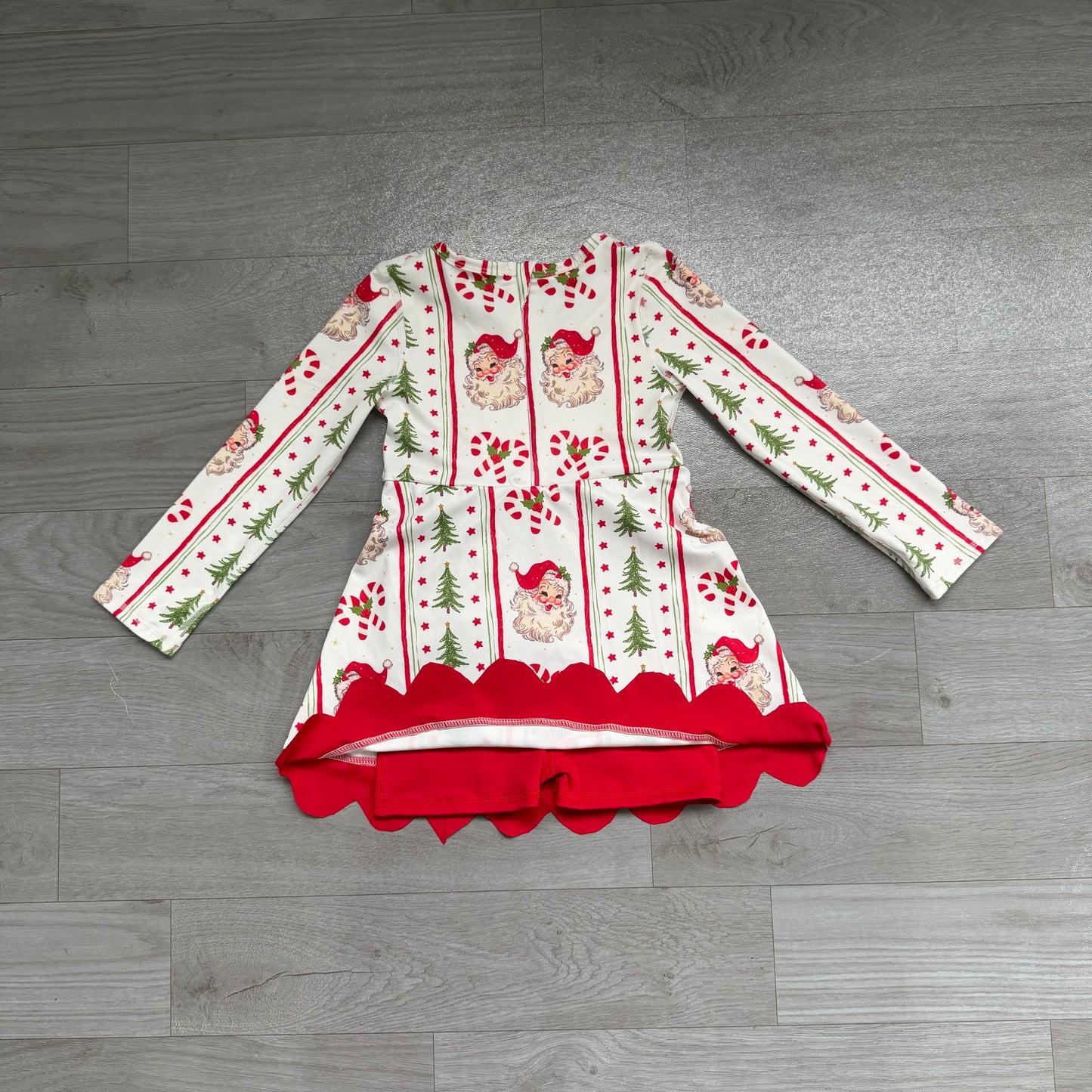 Baby Girls Santa Candy Cane Christmas Yoga Active Short Bows Scallop Dress Preorder