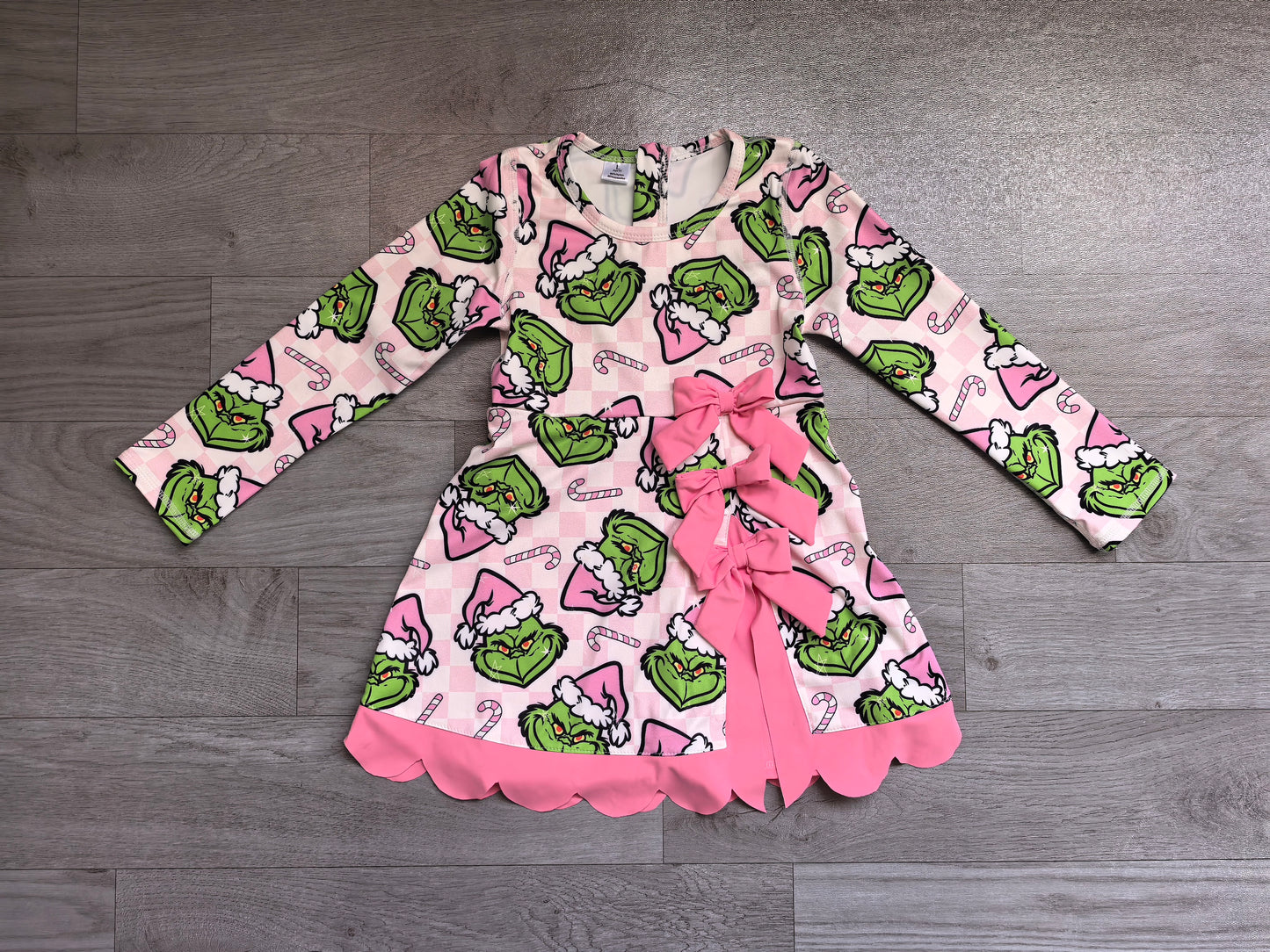 Baby Girls Green Frogs Candy Cane Christmas Yoga Active Short Bows Scallop Dress Preorder