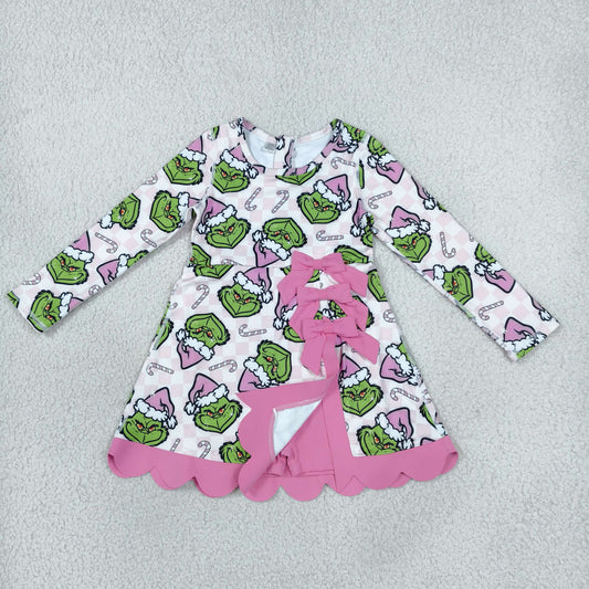 Baby Girls Green Frogs Candy Cane Christmas Yoga Active Short Bows Scallop Dress