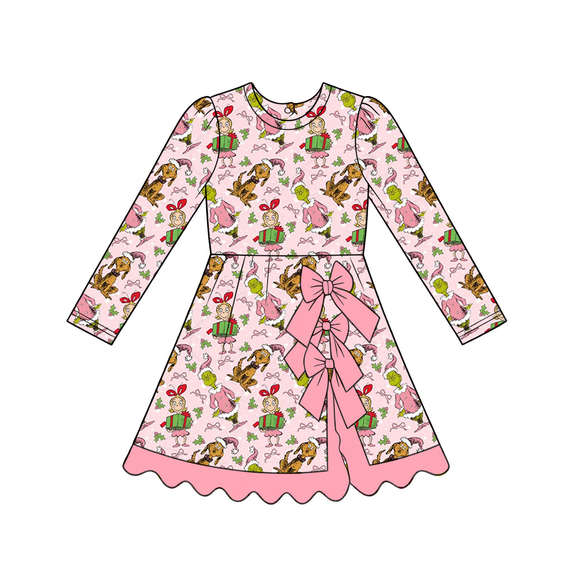 Preorder moq 5 Baby Girls Frogs Gifts Bows Yoga Active Short Scallop Christmas Knee Length Dress