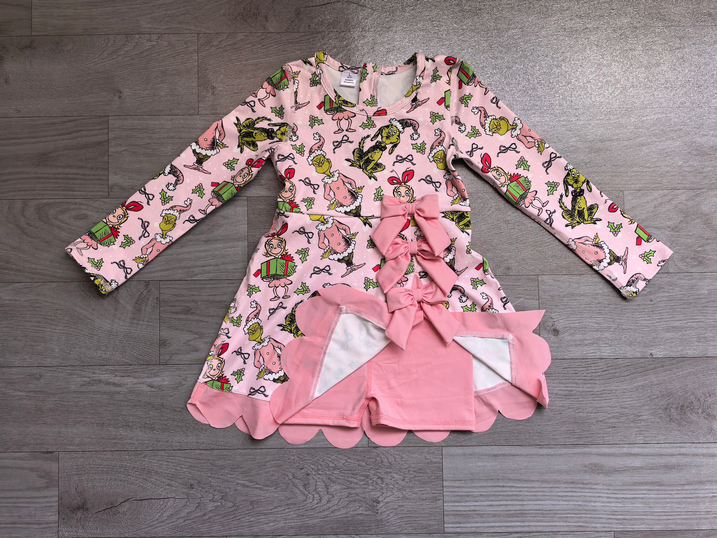 Baby Girls Frogs Gifts Christmas Yoga Active Short Bows Scallop Knee Length Dress Preorder