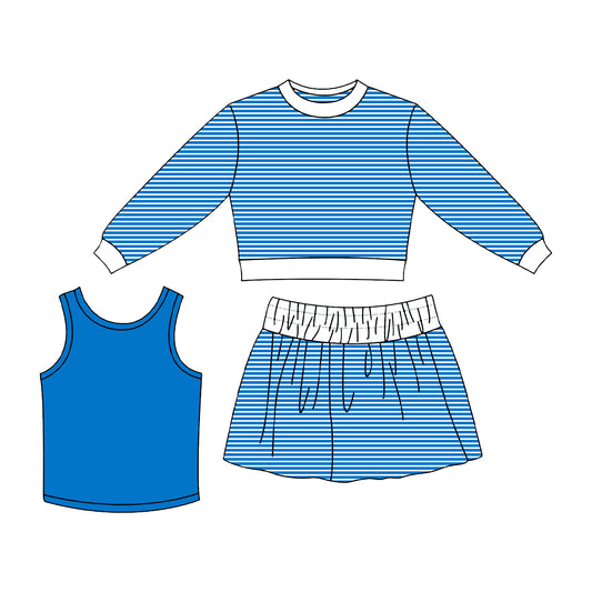 Preorder moq 5 Baby Girls Blue Three Pieces Yoga Active Skirt Shorts Clothes Set