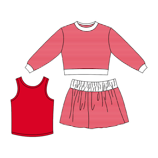 Preorder moq 5 Baby Girls Red Three Pieces Yoga Active Skirt Shorts Clothes Set