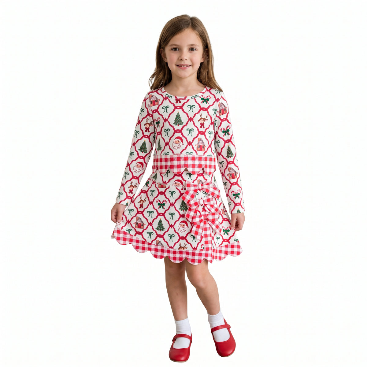 Baby Girls Gingerbread Bows Top Bows Skirt Short Christmas Yoga Active Scallop Clothes Set