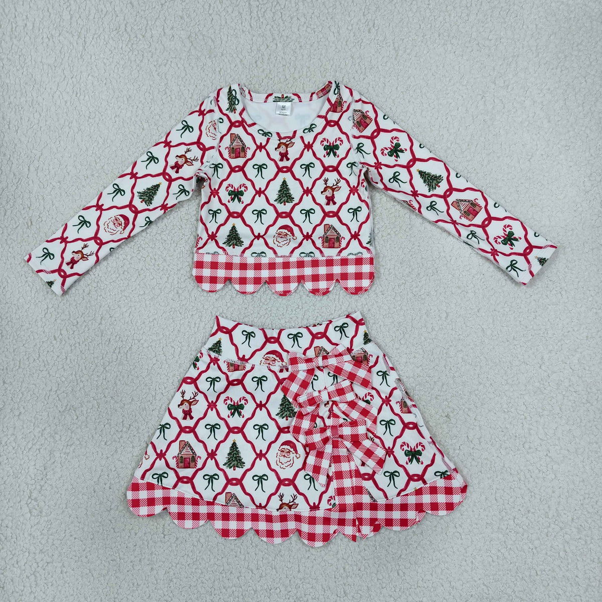 Baby Girls Gingerbread Bows Top Bows Skirt Short Christmas Yoga Active Scallop Clothes Set