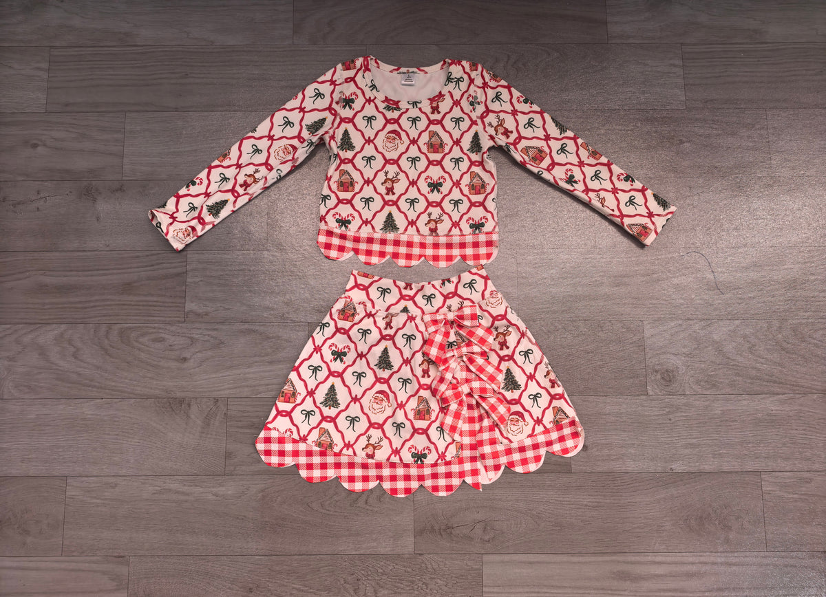 Baby Girls Gingerbread Bows Top Bows Skirt Short Christmas Yoga Active Scallop Clothes Set Preorder