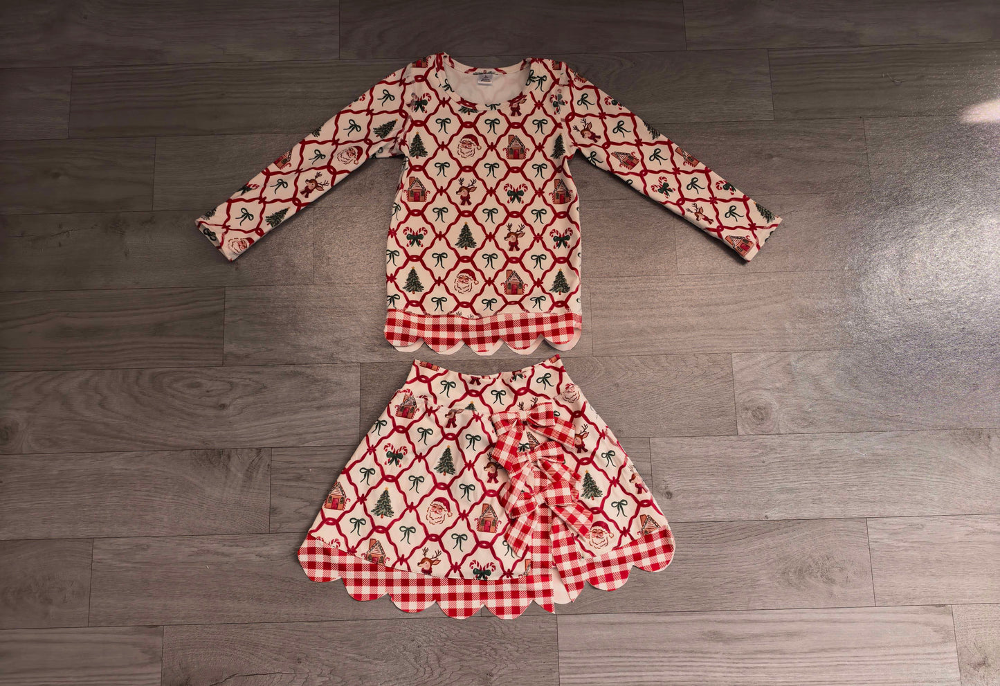 Baby Girls Gingerbread Bows Top Bows Skirt Short Christmas Yoga Active Scallop Clothes Set Preorder