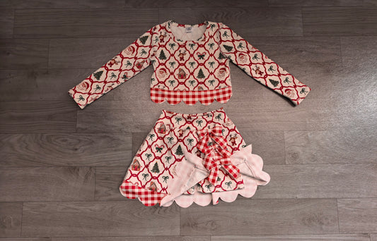 Baby Girls Gingerbread Bows Top Bows Skirt Short Christmas Yoga Active Scallop Clothes Set Preorder