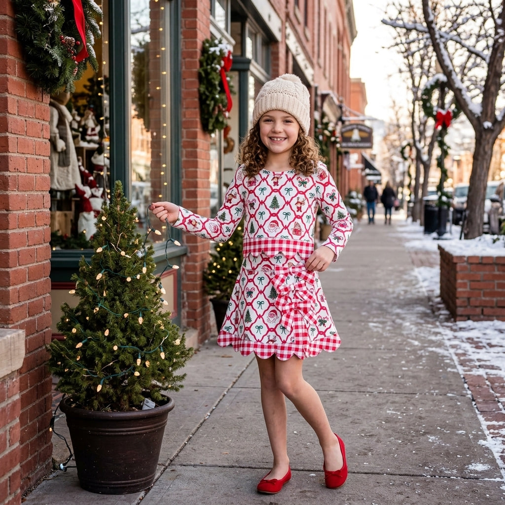 Baby Girls Gingerbread Bows Top Bows Skirt Short Christmas Yoga Active Scallop Clothes Set