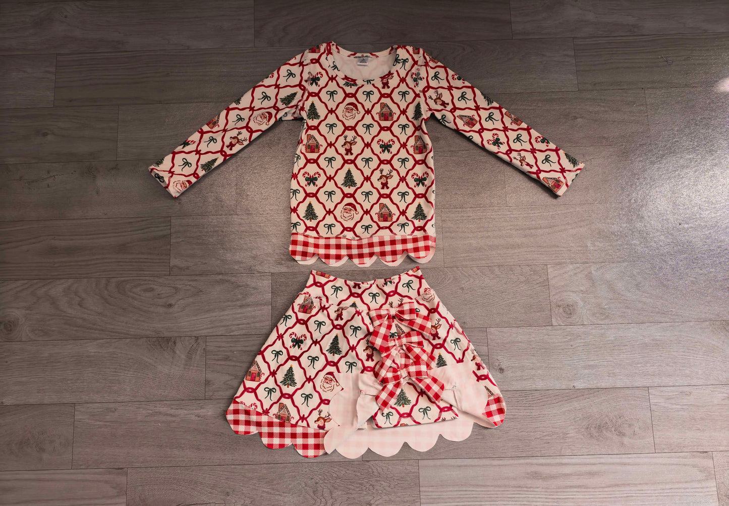 Baby Girls Gingerbread Bows Top Bows Skirt Short Christmas Yoga Active Scallop Clothes Set Preorder
