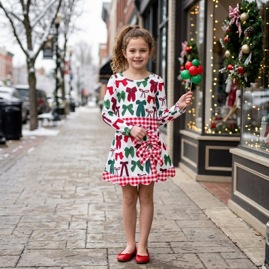 Baby Girls Green Red Bows Top Bows Skirt Short Christmas Yoga Active Scallop Clothes Set