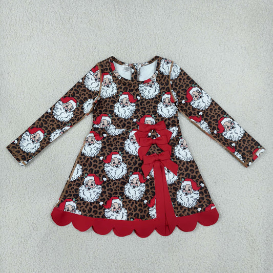Baby Girls Leopard Santa Short Christmas Bows Scallop Yoga Active Knee Length Dress