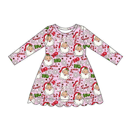 Preorder moq 5 Baby Girls Candy Cane Santa Christmas Scallop Knee Length Dress