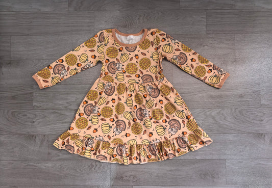 Baby Girls Pumpkins Turkey Thanksgivings Ruffle Knee Length Dress Preorder