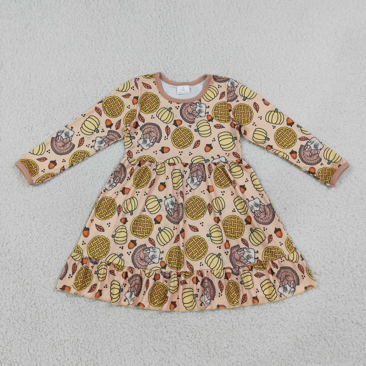 Baby Girls Pumpkins Turkey Thanksgivings Ruffle Knee Length Dress
