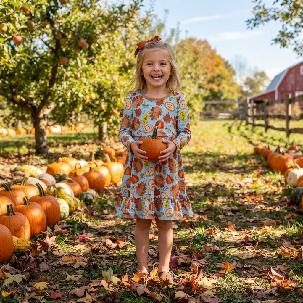 Baby Girls Pumpkins Turkey Thanksgivings Ruffle Knee Length Dress
