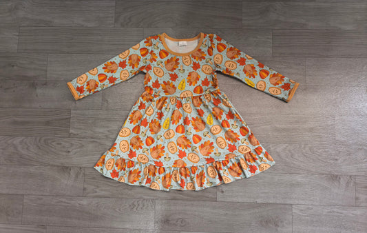 Baby Girls Pumpkins Turkey Thanksgivings Ruffle Knee Length Dress Preorder