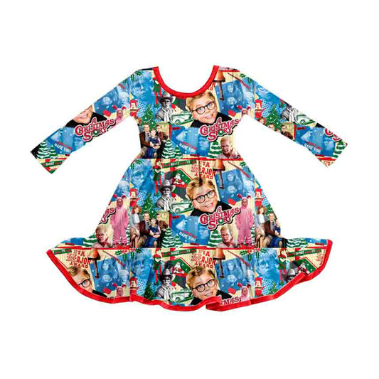 Preorder moq 5 Baby Girls Christmas Story Ruffle Knee Length Dress