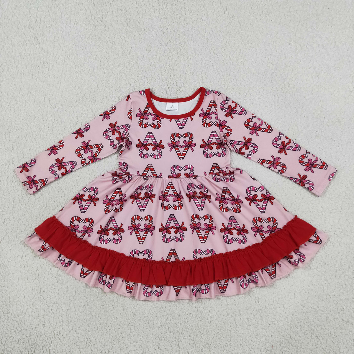 Baby Girls Bows Candy Cane Christmas Ruffle Knee Length Dress