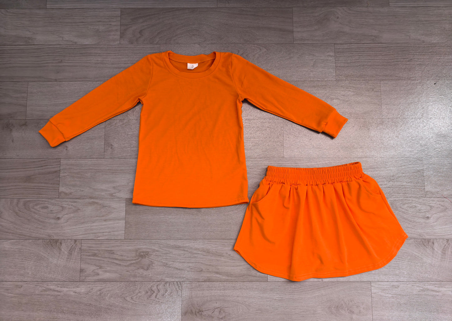Baby Girls Caramel Long Sleeve Top Pockets Skirt Short Clothes Sets Preorder