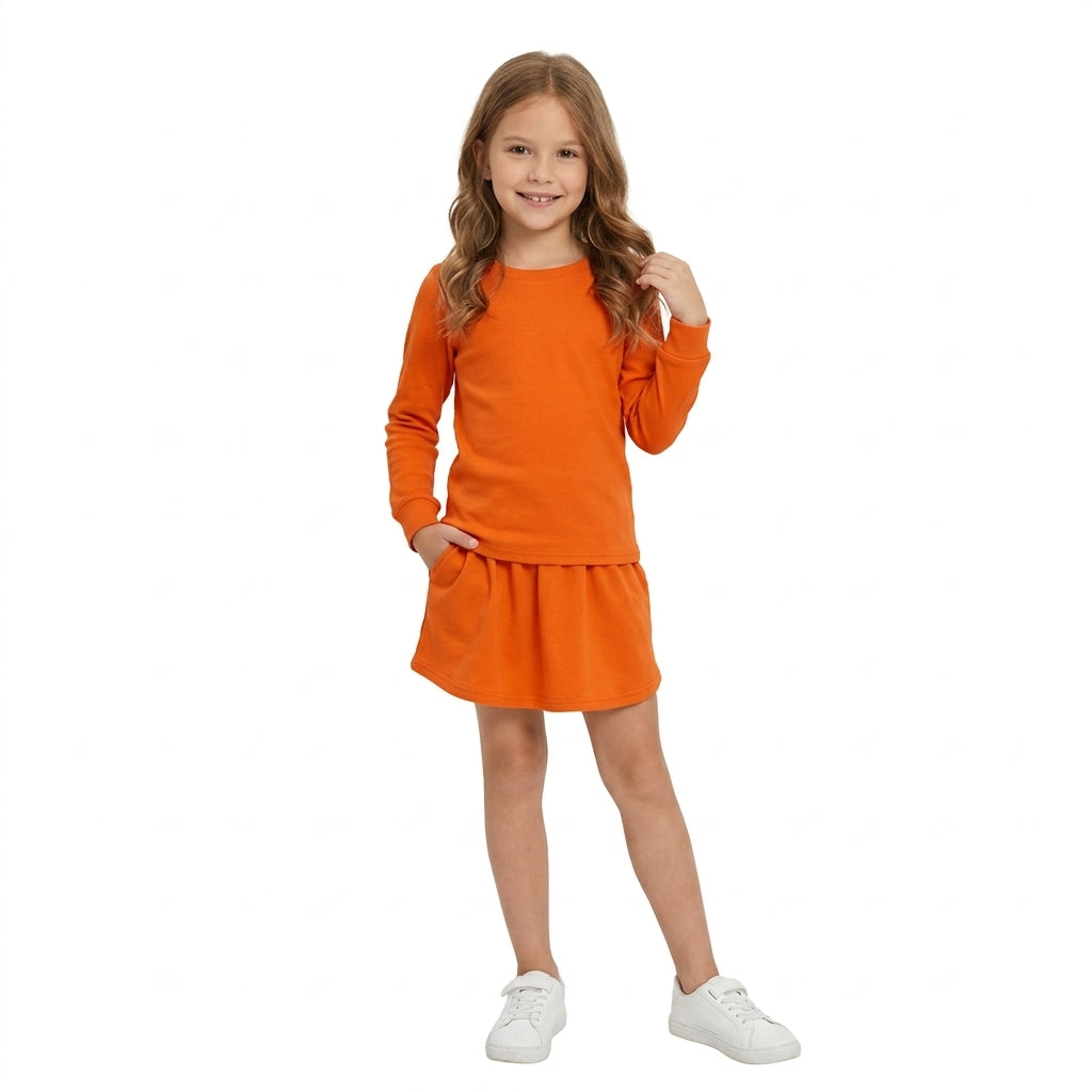 Baby Girls Orange Long Sleeve Shirt Top Pockets Skirt Short Clothes Sets