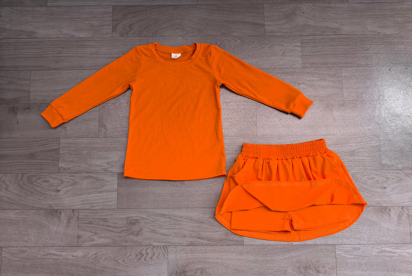Baby Girls Caramel Long Sleeve Top Pockets Skirt Short Clothes Sets Preorder