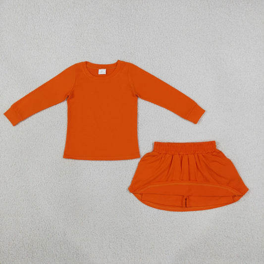 Baby Girls Orange Long Sleeve Shirt Top Pockets Skirt Short Clothes Sets