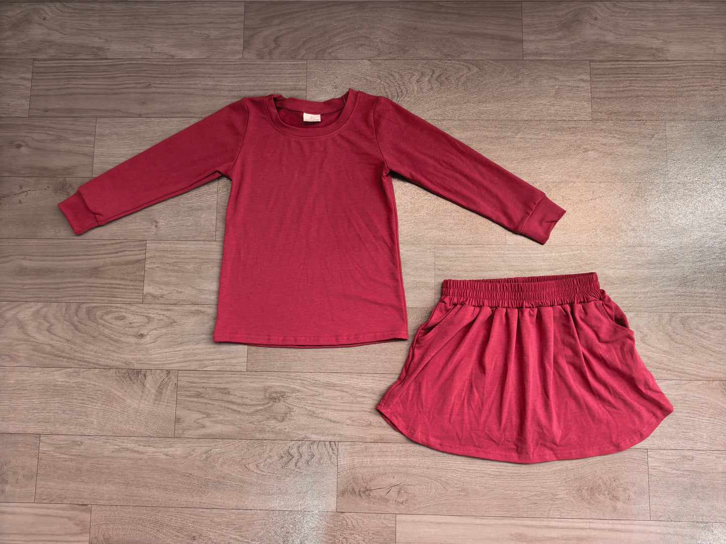 Baby Girls Plum Long Sleeve Top Pockets Skirt Short Clothes Sets Preorder
