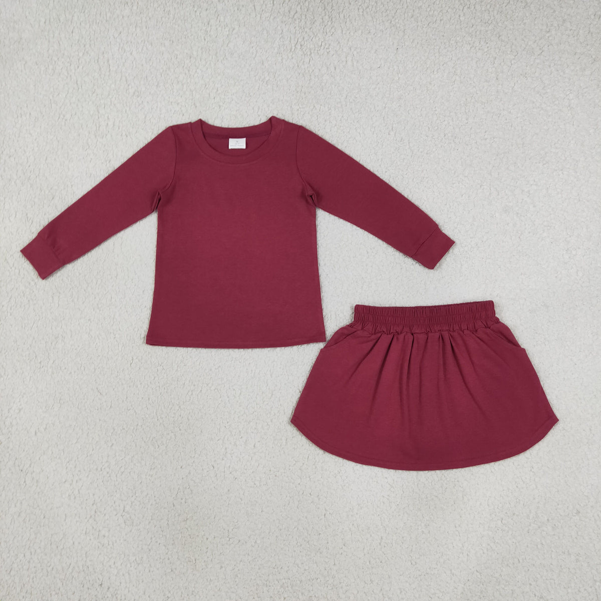 Baby Girls Maroon Long Sleeve Top Pockets Skirt Short Clothes Set
