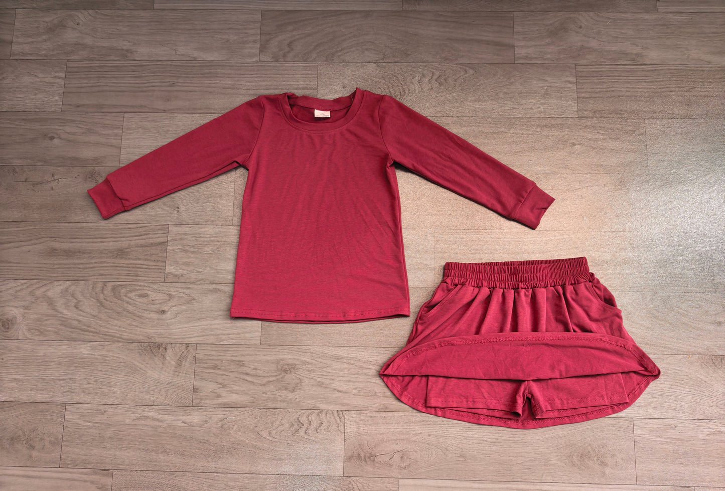 Baby Girls Plum Long Sleeve Top Pockets Skirt Short Clothes Sets Preorder
