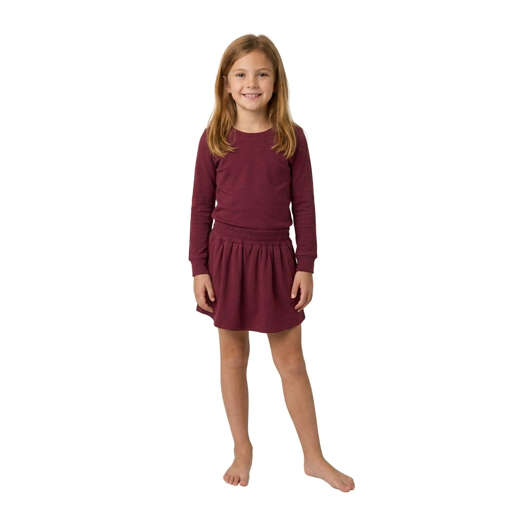 Baby Girls Maroon Long Sleeve Top Pockets Skirt Short Clothes Set