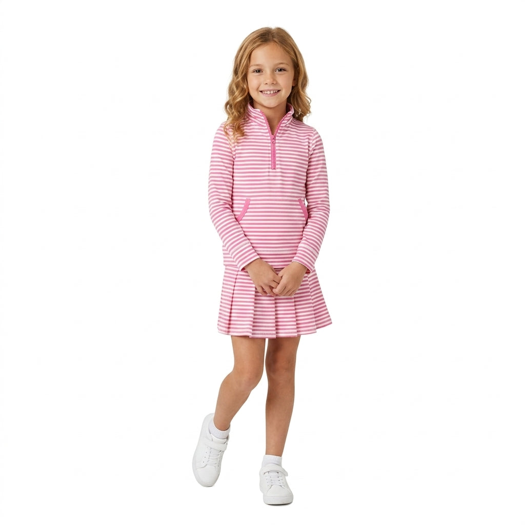 Baby Girls Pink Stripe Pockets Zip Pullovers Pleated Skirt Short Yoga Active Clothes Set