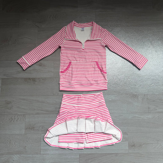 Baby Girls Pink Stripe Pockets Zip Pullovers Pleated Skirt Short Yoga Active Clothes Set Preorder