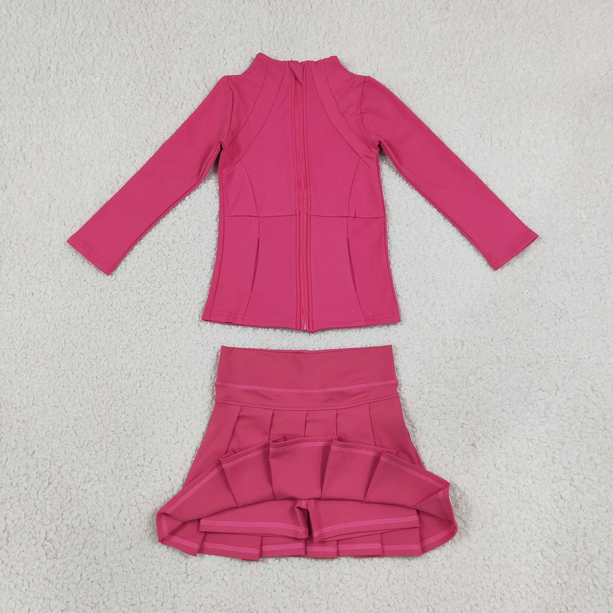Baby Girls Hot Pink Zip Jacket Pleated Skirt Short Yoga Active Clothes Set