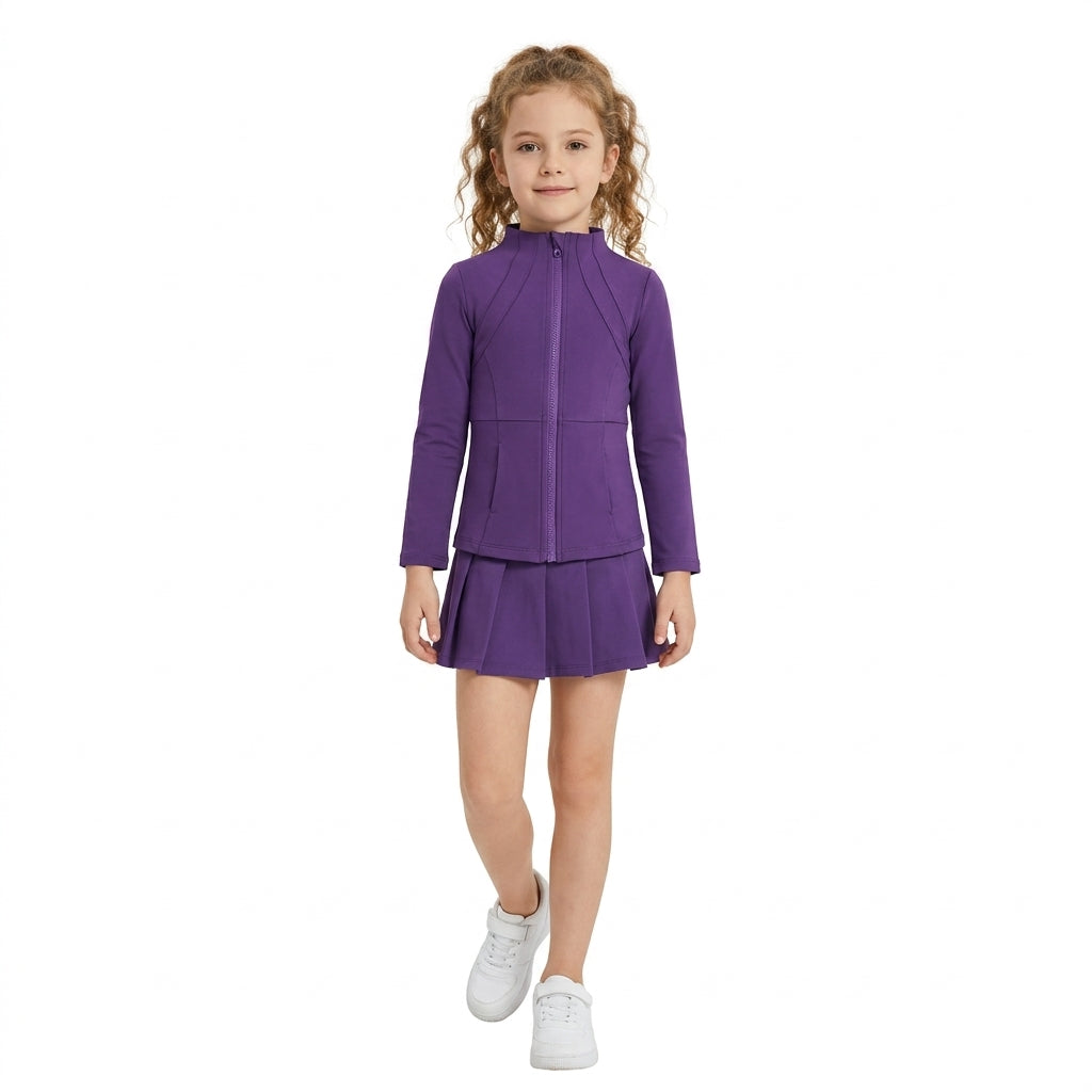 Baby Girls Purple Zip Jacket Pleated Skirt Short Yoga Active Clothes Set