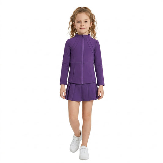 Baby Girls Purple Zip Jacket Pleated Skirt Short Yoga Active Clothes Set