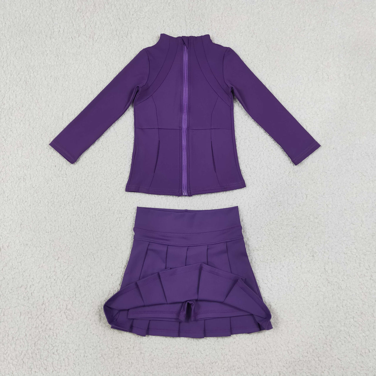 Baby Girls Purple Zip Jacket Pleated Skirt Short Yoga Active Clothes Set