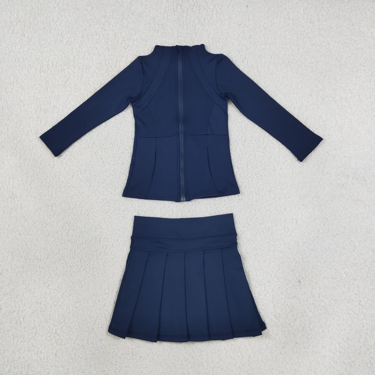 Baby Girls Navy Zip Pockets Jacket Top Pleated Skirt Short Yoga Active Clothes Set