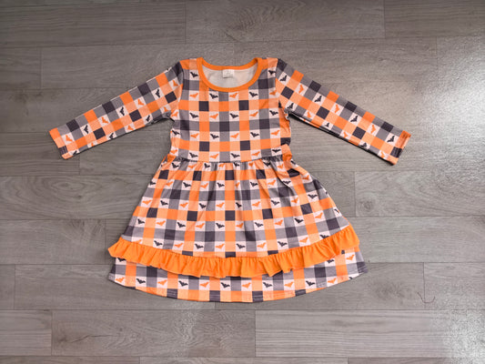 Baby Girls Bats Checked Ruffle Halloweens Knee Length Dress Preorder