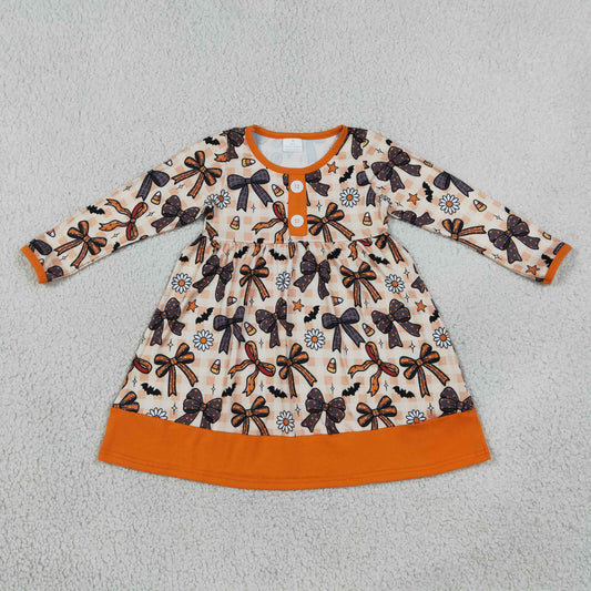 Baby Girls Flowers Bats Button Halloweens Ruffle Knee Length Dress