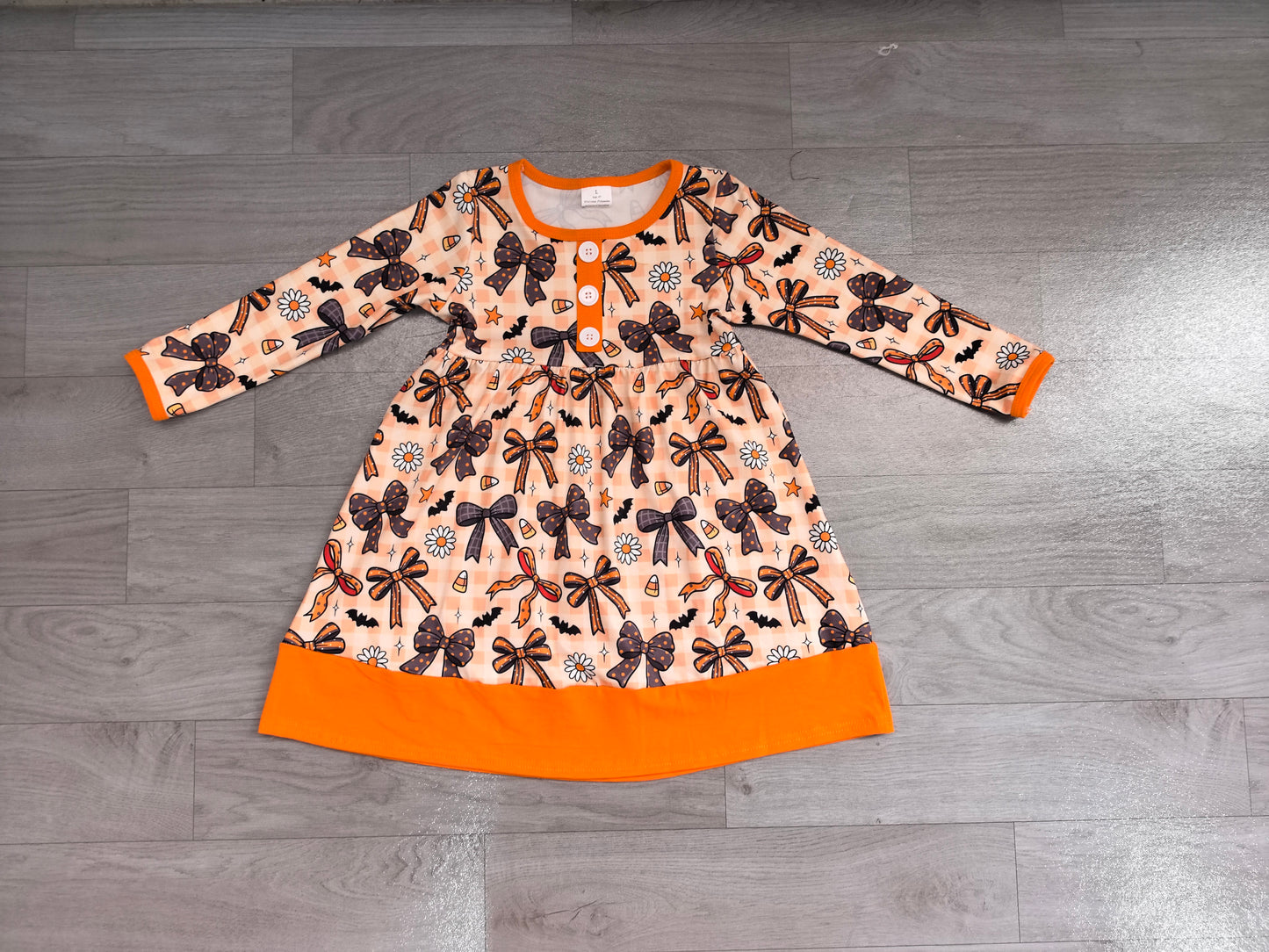 Baby Girls Flowers Bats Button Ruffle Halloweens Knee Length Dress Preorder