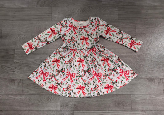 Baby Girls Green Red Checked Bows Flowers Christmas Knee Length Dress Preorder