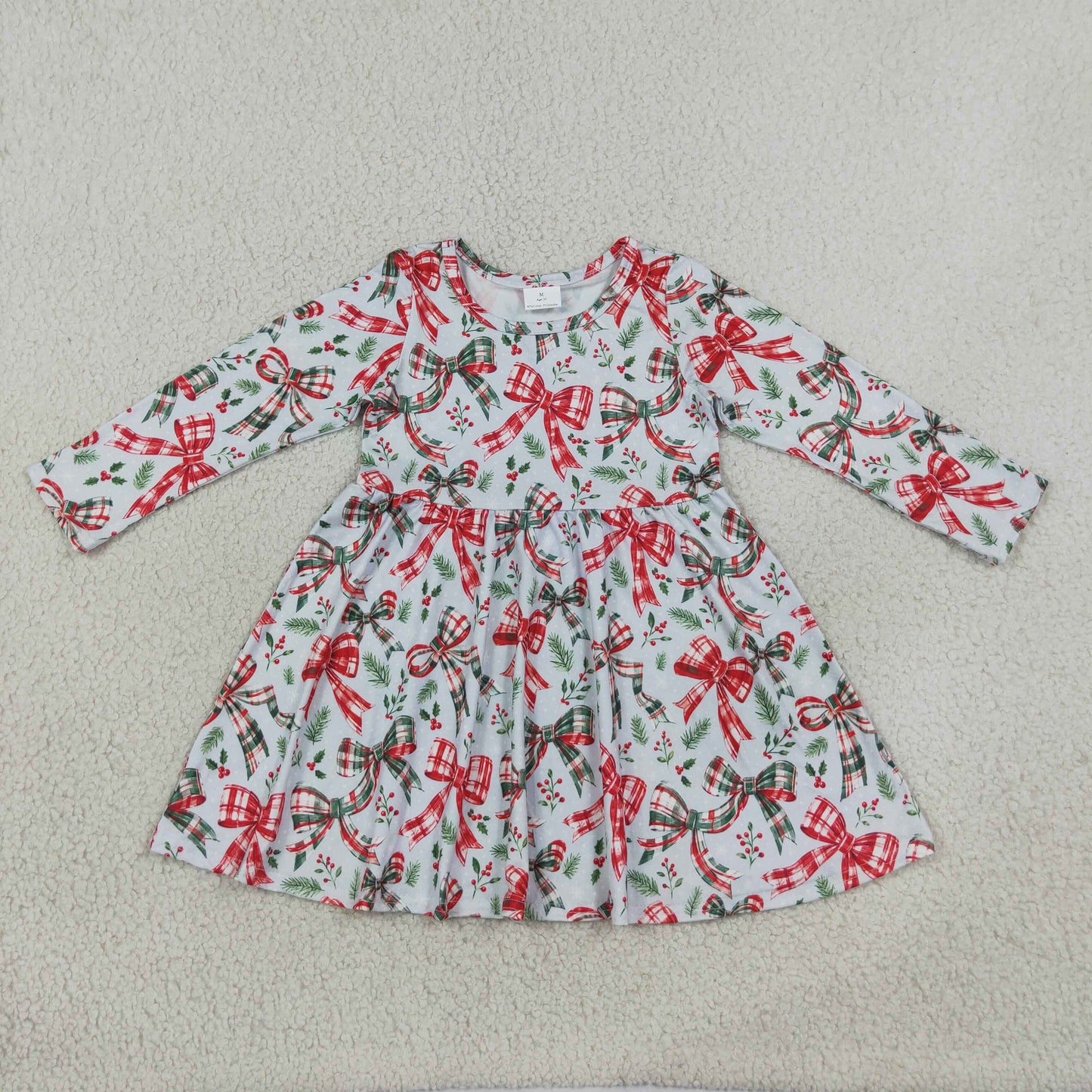 Sibling Baby Girls Red Green Bows Turkey Pumpkins Ruffle Knee Length Dresses