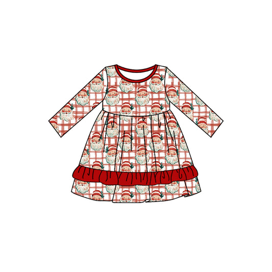 Baby Girls Red Checked Santa Ruffle Christmas Knee Length Dress Preorder