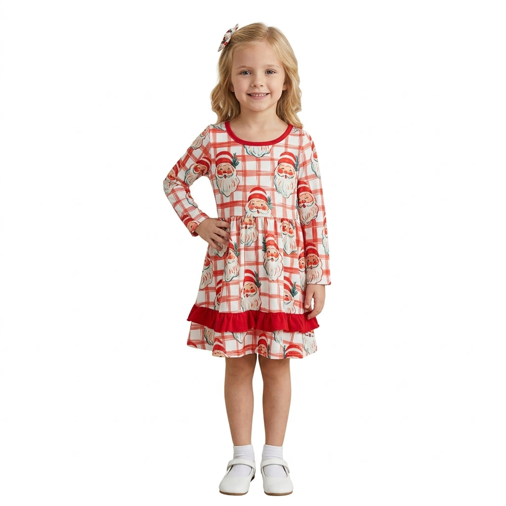 Baby Girls Red Checked Santa Ruffle Christmas Knee Length Dress