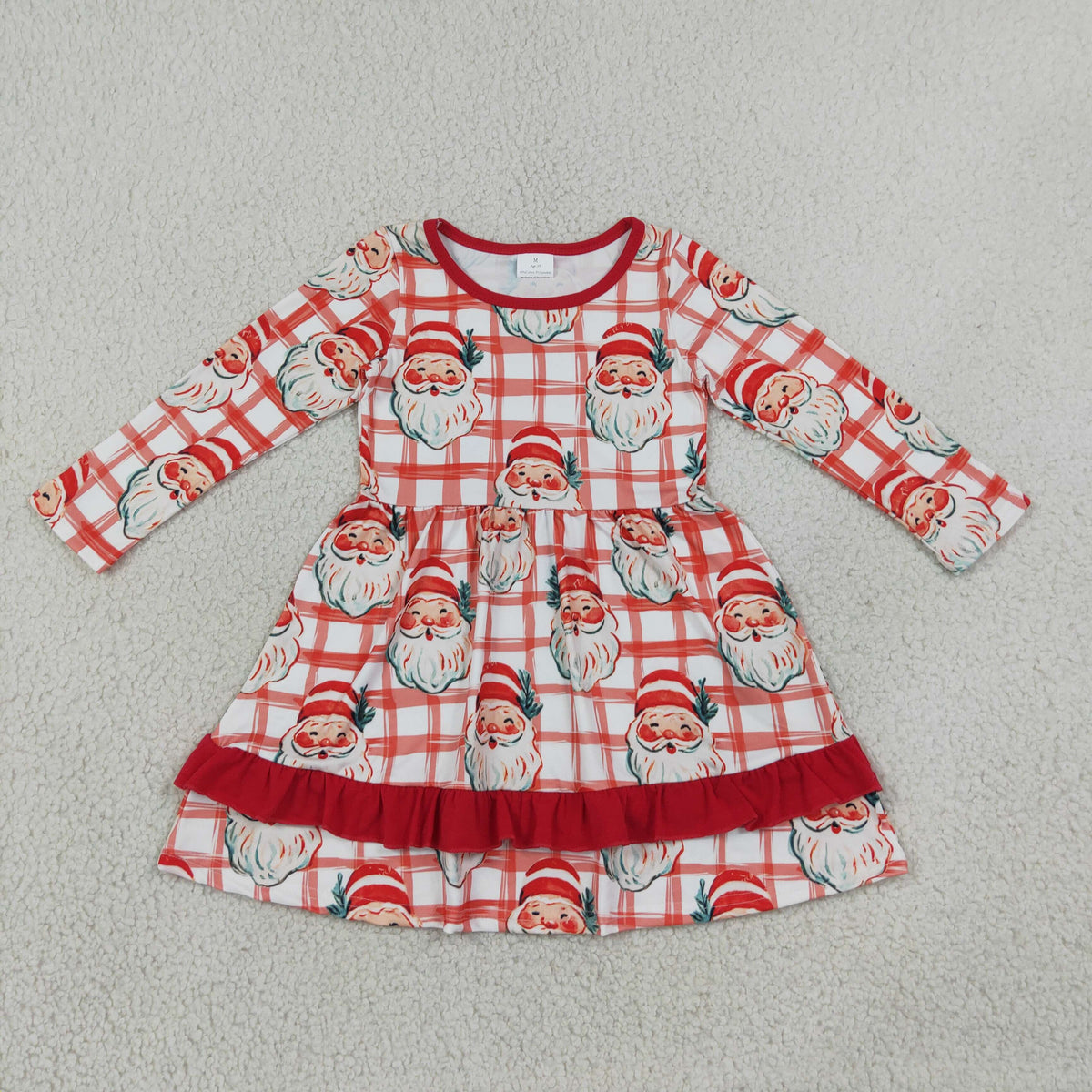 Baby Girls Red Checked Santa Ruffle Christmas Knee Length Dress