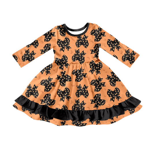 Preorder moq 5 Baby Girls Candy Bows Plaid Halloween Ruffle Knee Length Dress